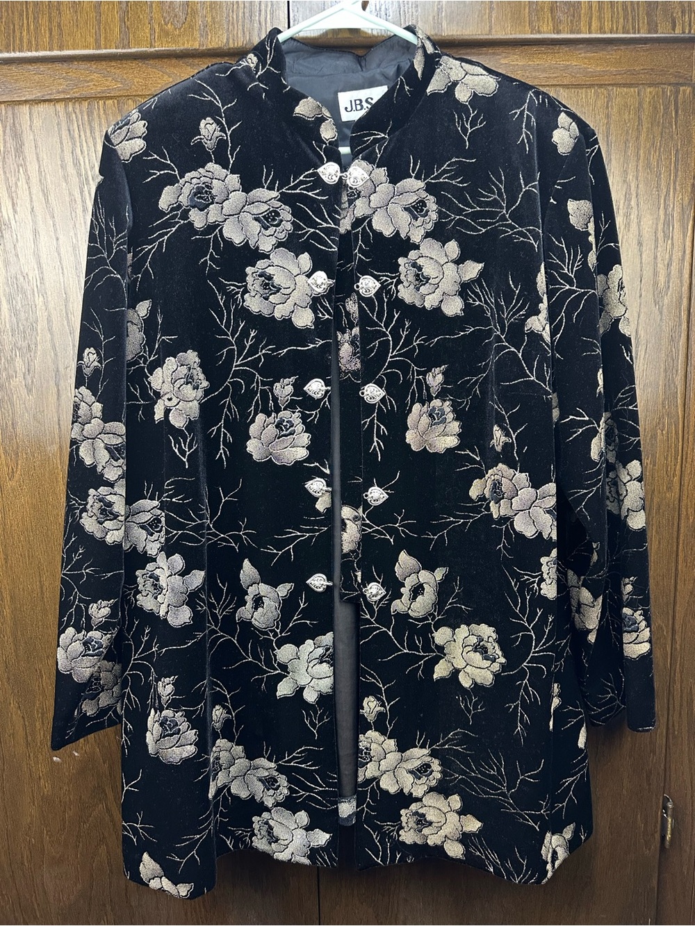 J.B.S. Black Velvet Floral Button-Front Jacket
